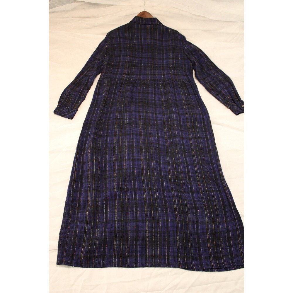 Vintage Expo 90s Maxi Plaid Button Up Dress 12 Black Purple Grunge Whimsigoth - Picture 2 of 9